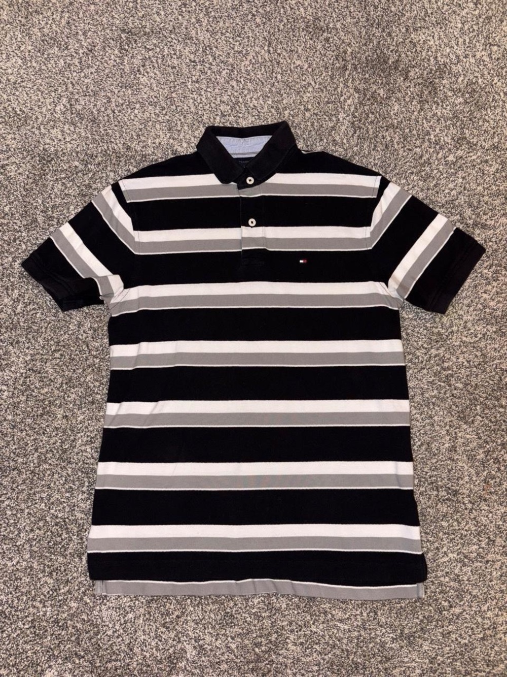 Tommy Hilfiger Men’s Black & White Striped Polo Shirt